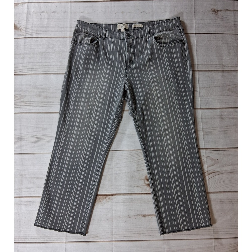 LOGO by Lori Goldstein Striped Straight Leg Pants Womens 16P Grey Raw Hem Petite